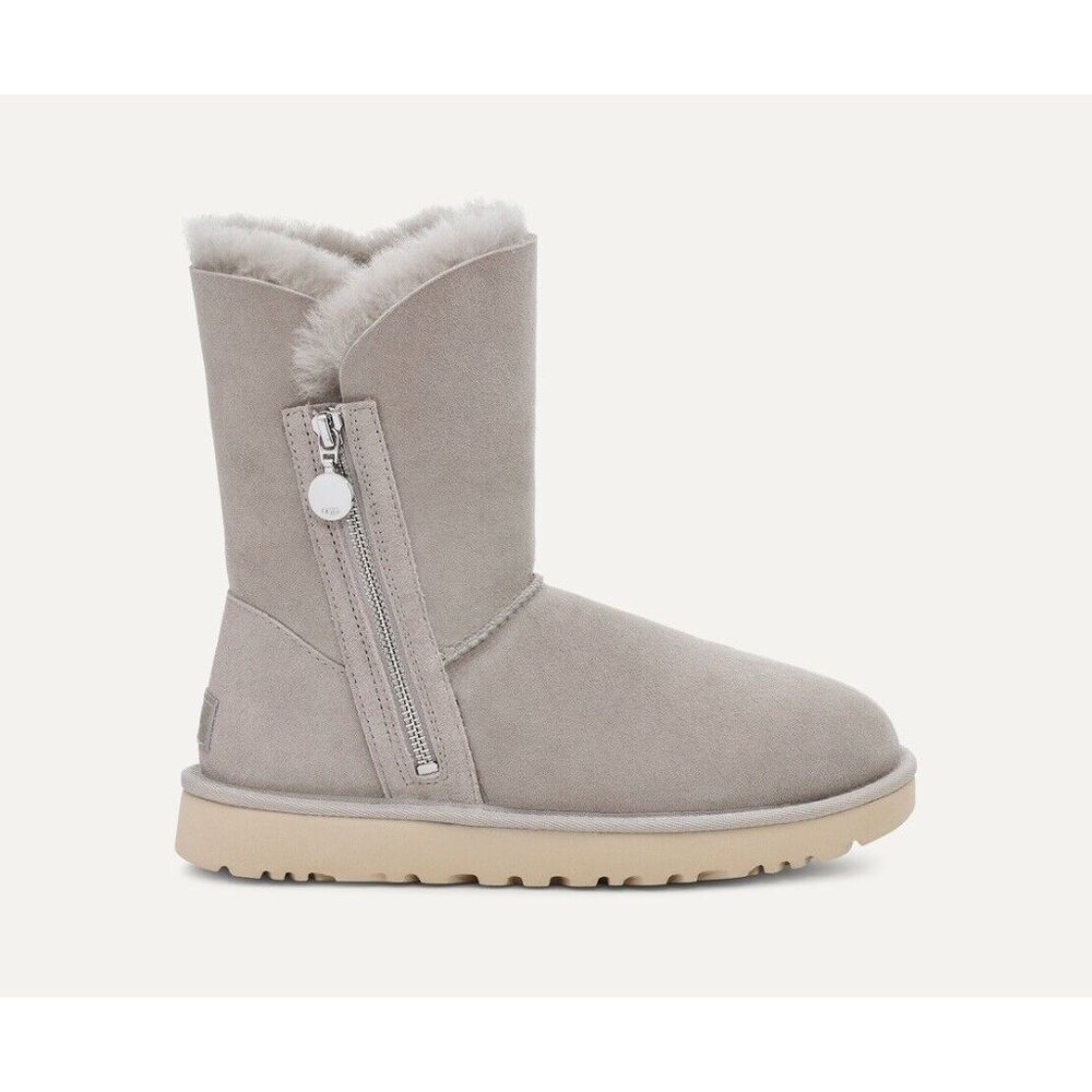 UGG Bailey Zip Grey Suede Fur Boots Womens Size 9 NWOT Cozy Winter